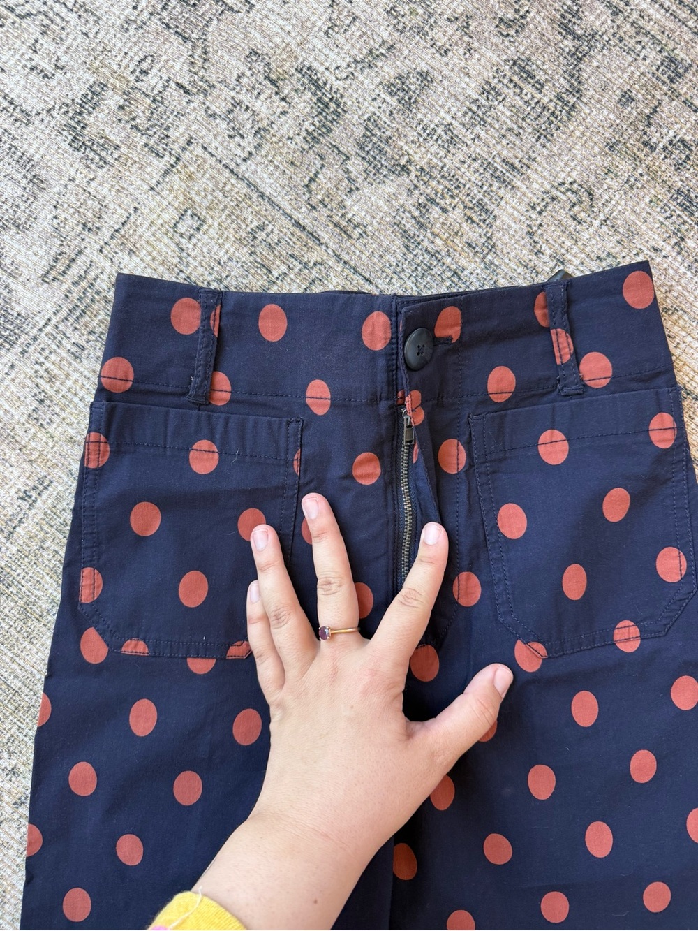 Maeve Colette Cropped Wide Leg Pants High Waist Polka Dot Navy Red Size 26 - Picture 4 of 8